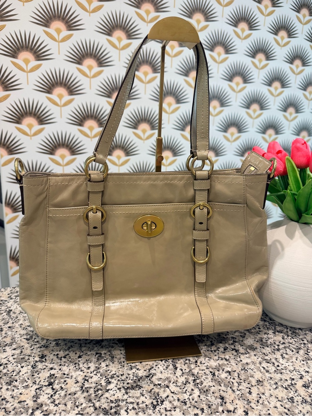 Coach Garcia Leather Top-Handle Tote Bag in Taupe
